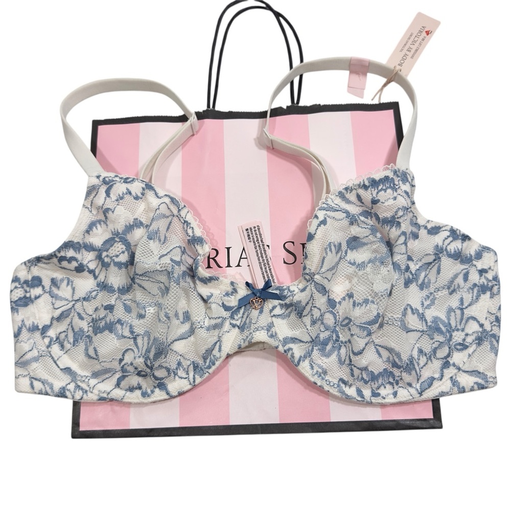Victoria’s Secret Body by‎ Victoria Blue Floral Lace Unlined Demi Bra NWT